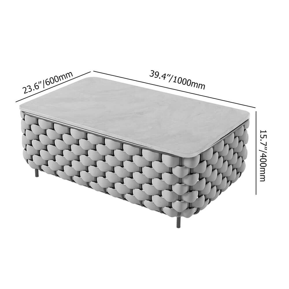 Modern Gray Outdoor Sofa and Coffee Table Set with Sintered Stone Dimensions