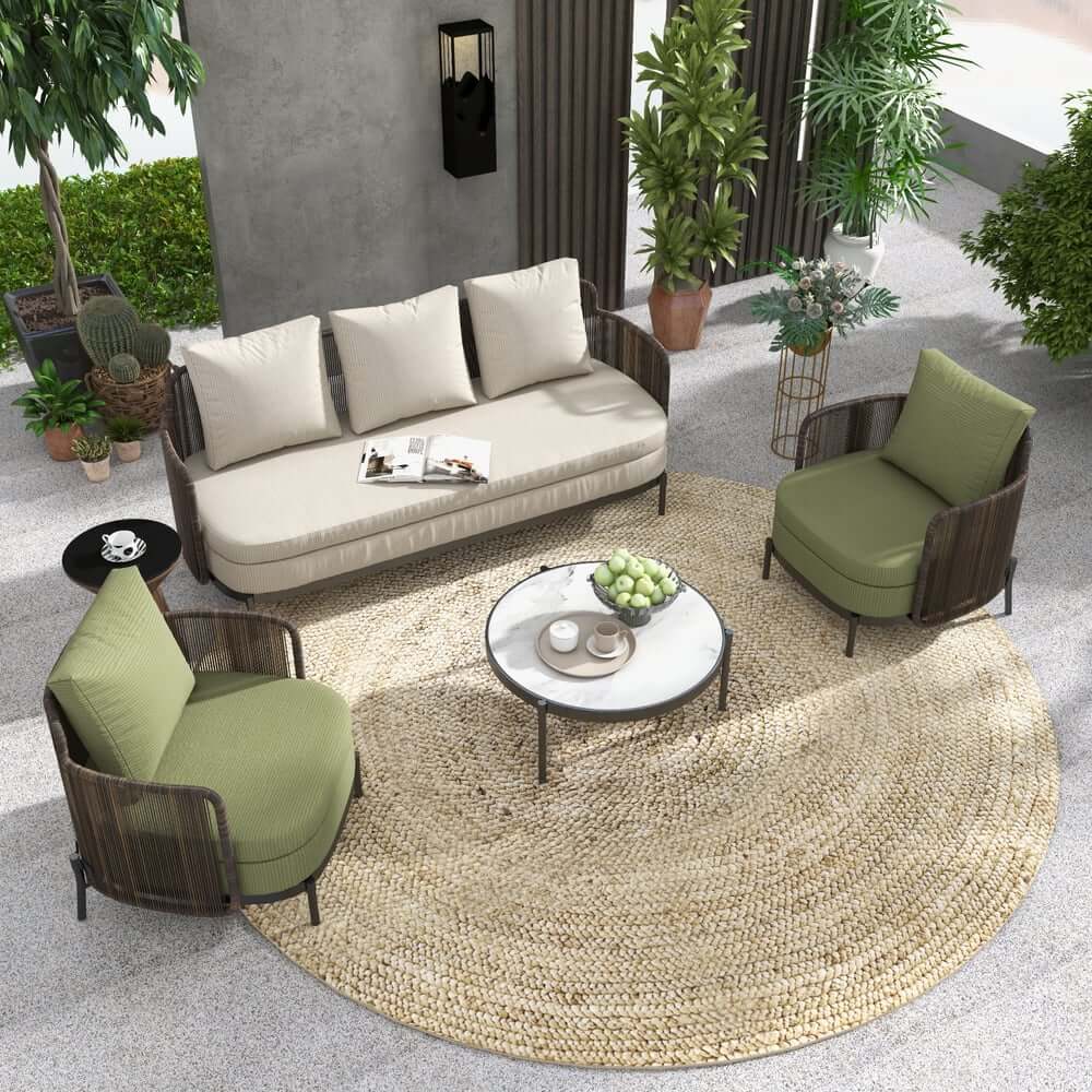 Modern Gray Outdoor Sofa Chair Set with Sintered Stone Coffee Table