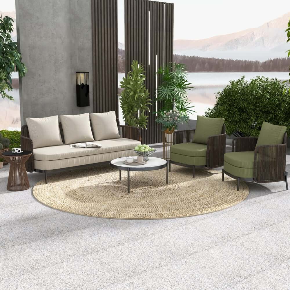 Modern Gray Outdoor Sofa Chair Set with Sintered Stone Coffee Table
