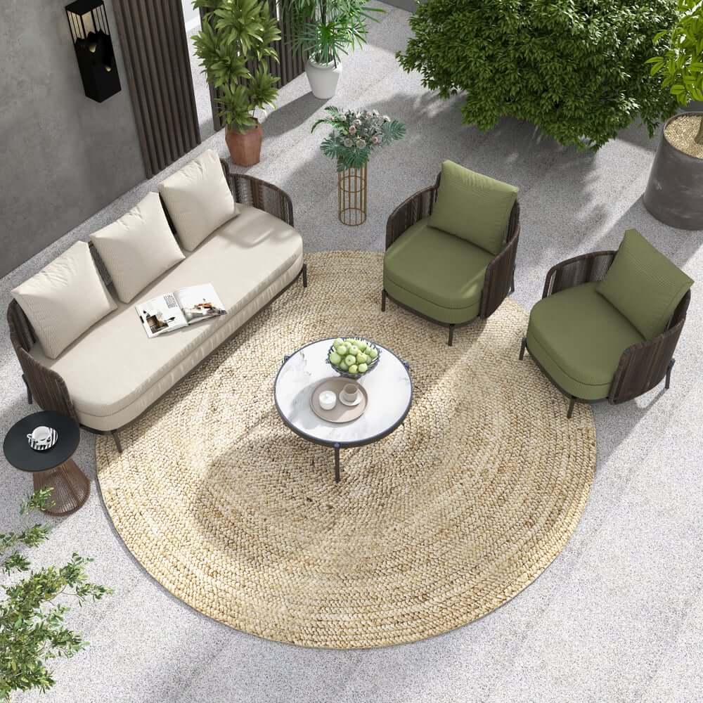 Modern Gray Outdoor Sofa Chair Set with Sintered Stone Coffee Table