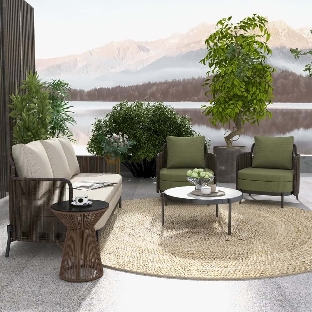 Modern Gray Outdoor Sofa Chair Set with Sintered Stone Coffee Table