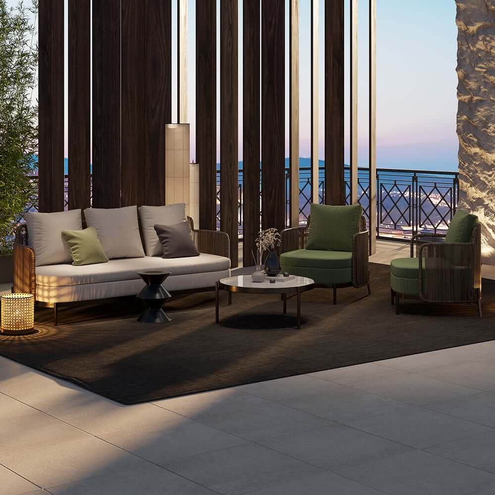 Modern Gray Outdoor Sofa Chair Set with Sintered Stone Coffee Table