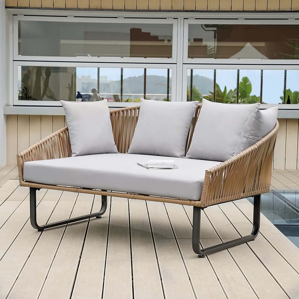 Modern Gray PE Rattan Daybed Loveseat with Aluminum Frame