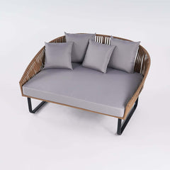 Modern Gray PE Rattan Daybed Loveseat with Aluminum Frame