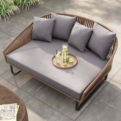 Modern Gray PE Rattan Daybed Loveseat with Aluminum Frame