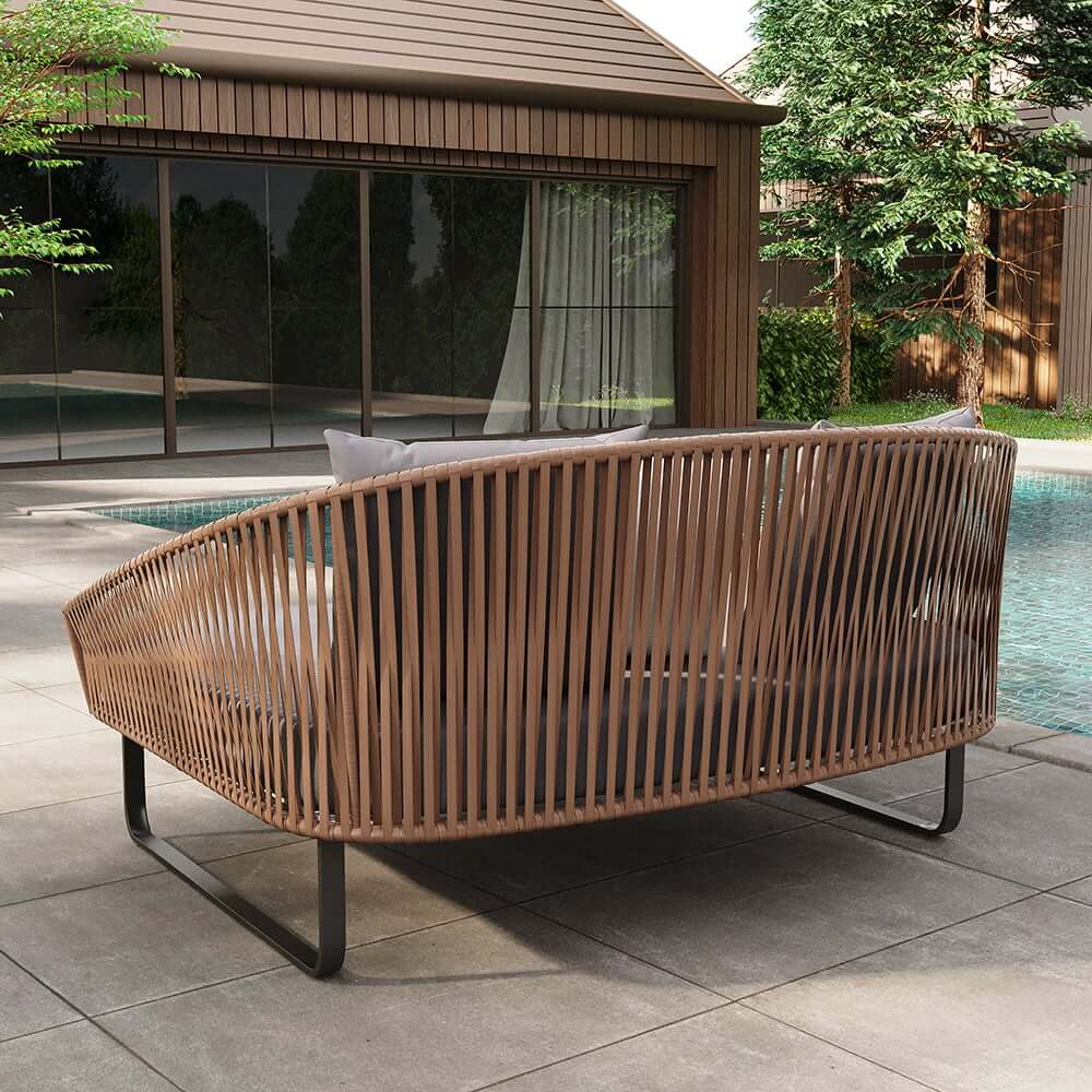 Modern Gray PE Rattan Daybed Loveseat with Aluminum Frame