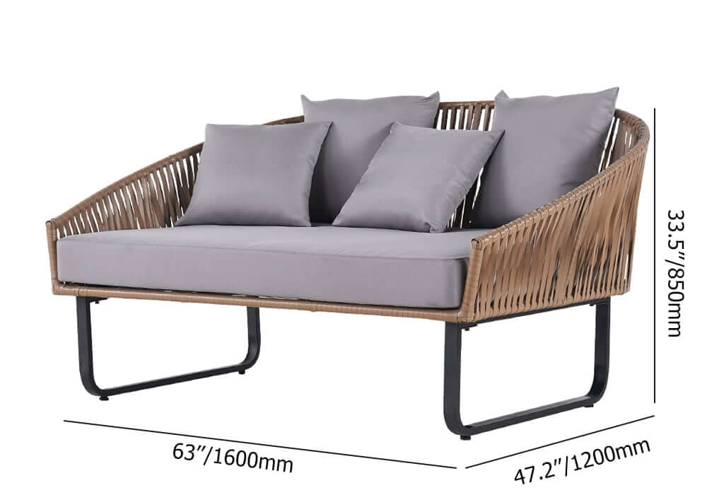 Modern Gray PE Rattan Daybed Loveseat with Aluminum Frame Dimensions