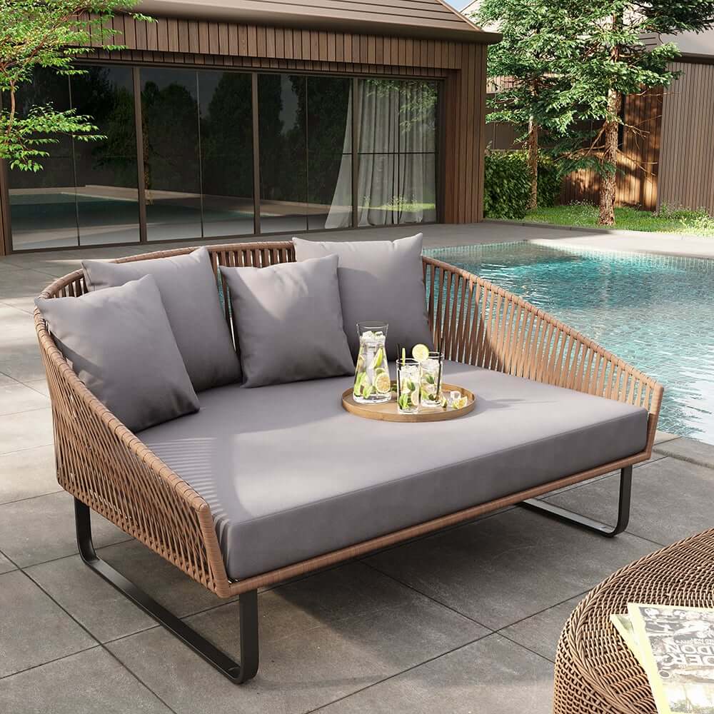 Modern Gray PE Rattan Daybed Loveseat with Aluminum Frame Main Product Image