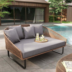 Modern Gray PE Rattan Daybed Loveseat with Aluminum Frame Main Product Image