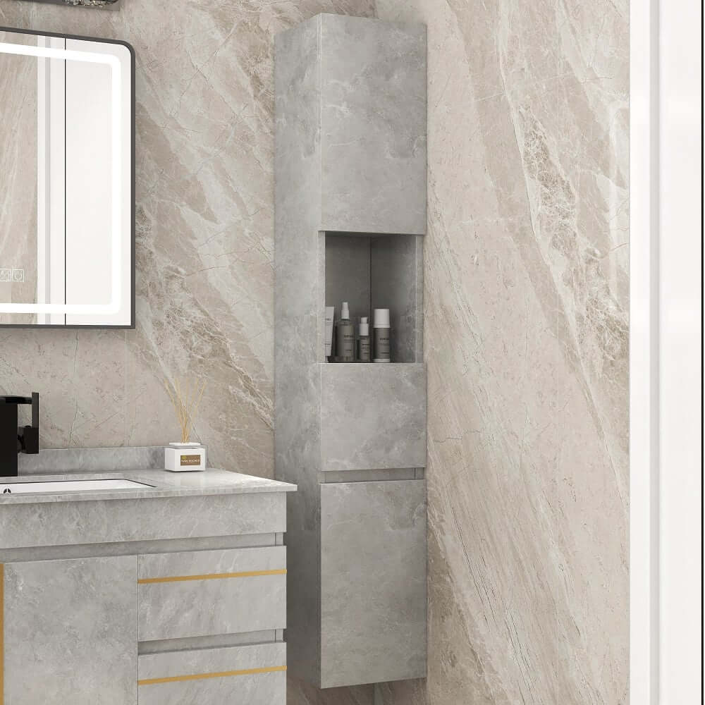 Modern Gray Plywood Wall-Mounted Bathroom Cabinet with Storage