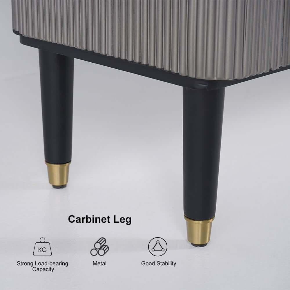 Modern Gray Sideboard Buffet With Black Top & 4 Brass Doors