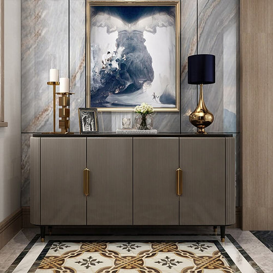 Modern Gray Sideboard Buffet With Black Top & 4 Brass Doors Main Product Image