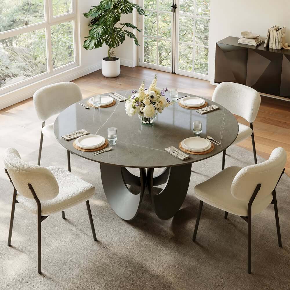 Modern Gray Sintered Stone Dining Table For 6