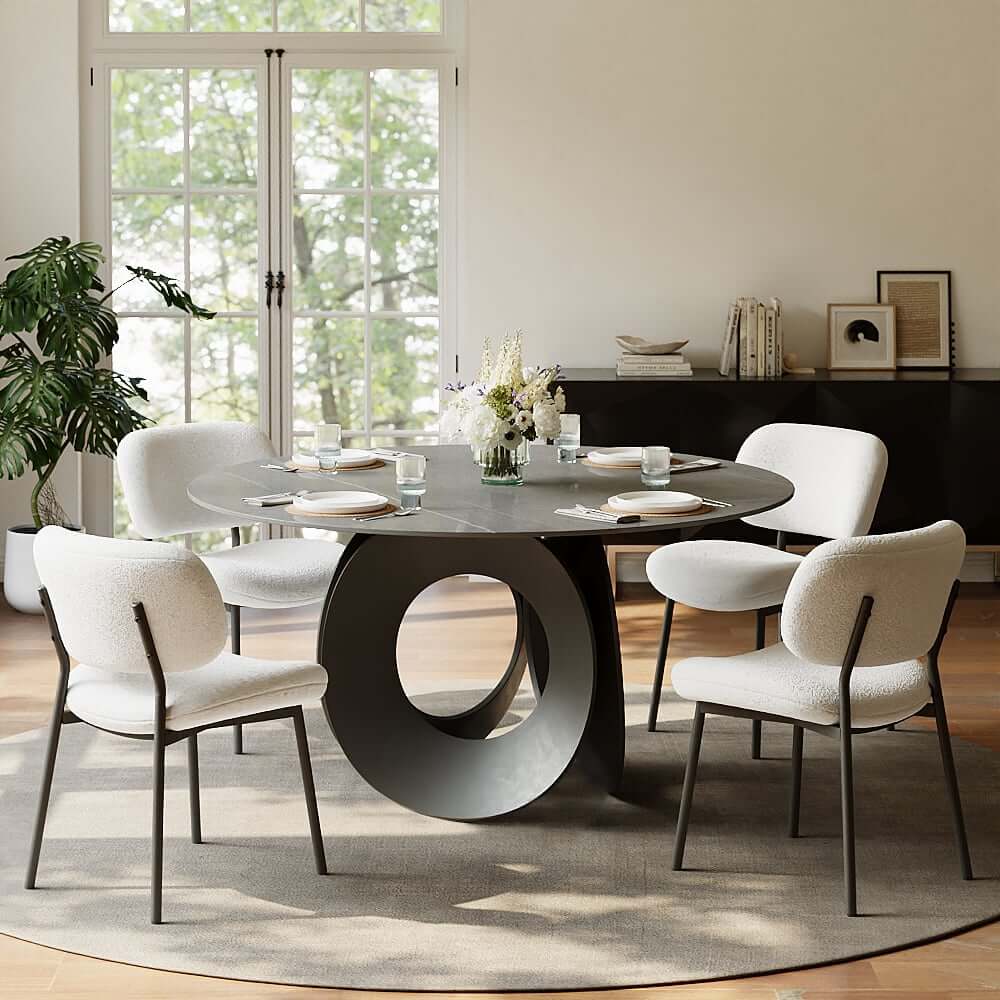 Modern Gray Sintered Stone Dining Table For 6