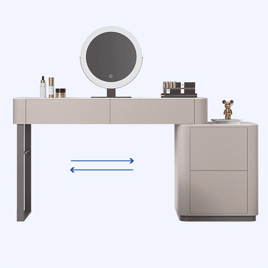 Modern Gray Solid Wood Makeup Vanity Set with Mirror and Stool