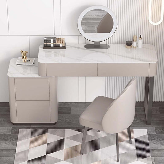Modern Gray Solid Wood Makeup Vanity Set with Mirror and Stool Main Product Image