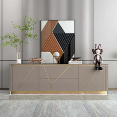 Modern Gray TV Stand With Drawers & Gold Metal Legs