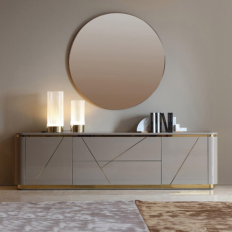 Modern Gray TV Stand With Drawers & Gold Metal Legs