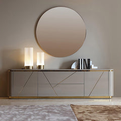 Modern Gray TV Stand With Drawers & Gold Metal Legs