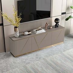 Modern Gray TV Stand With Drawers & Gold Metal Legs