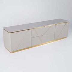 Modern Gray TV Stand With Drawers & Gold Metal Legs