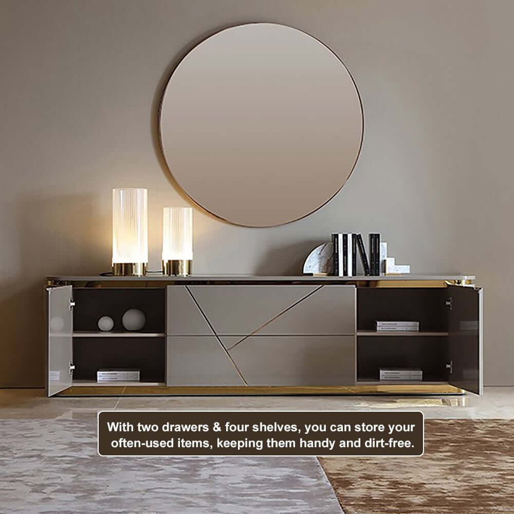 Modern Gray TV Stand With Drawers & Gold Metal Legs