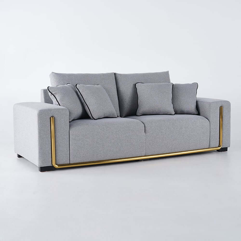 Modern Gray Upholstered Sofa With Cotton Linen Fabric