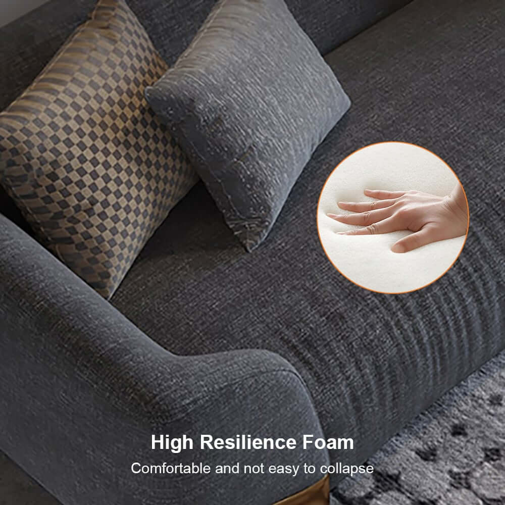 Modern Gray Upholstered Sofa With Gold Legs