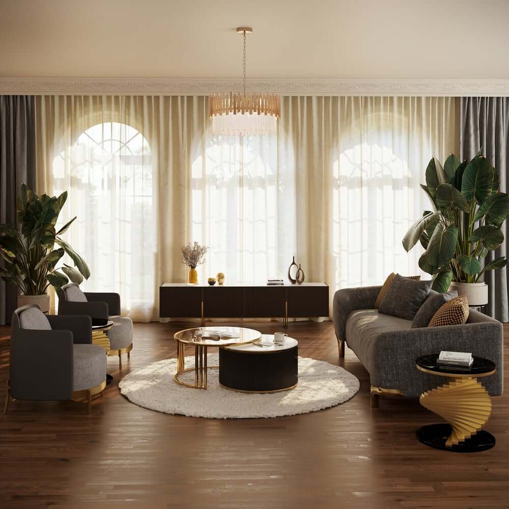 Modern Gray Upholstered Sofa With Gold Legs