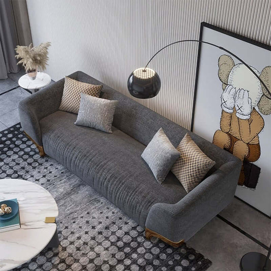 Modern Gray Upholstered Sofa With Gold Legs