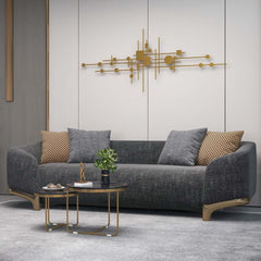 Modern Gray Upholstered Sofa With Gold Legs