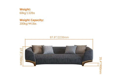 Modern Gray Upholstered Sofa With Gold Legs Dimensions