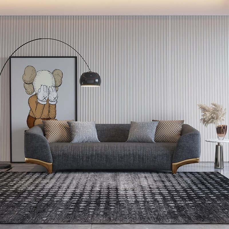 Modern Gray Upholstered Sofa With Gold Legs Main Product Image