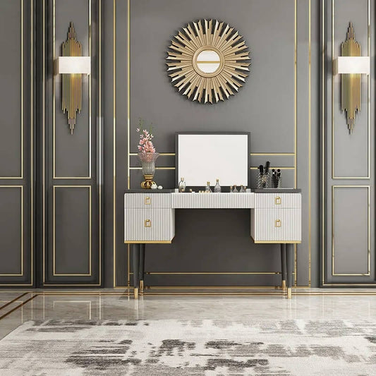 Modern Gray Vanity Table With Flip-Top Mirror & 4 Drawers