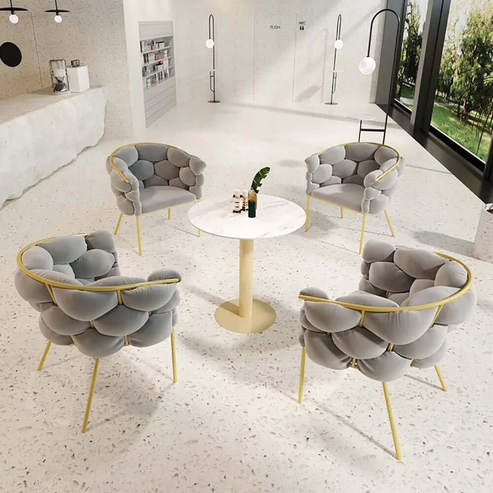 Modern Gray Velvet Barrel Chair With Gold Metal Legs