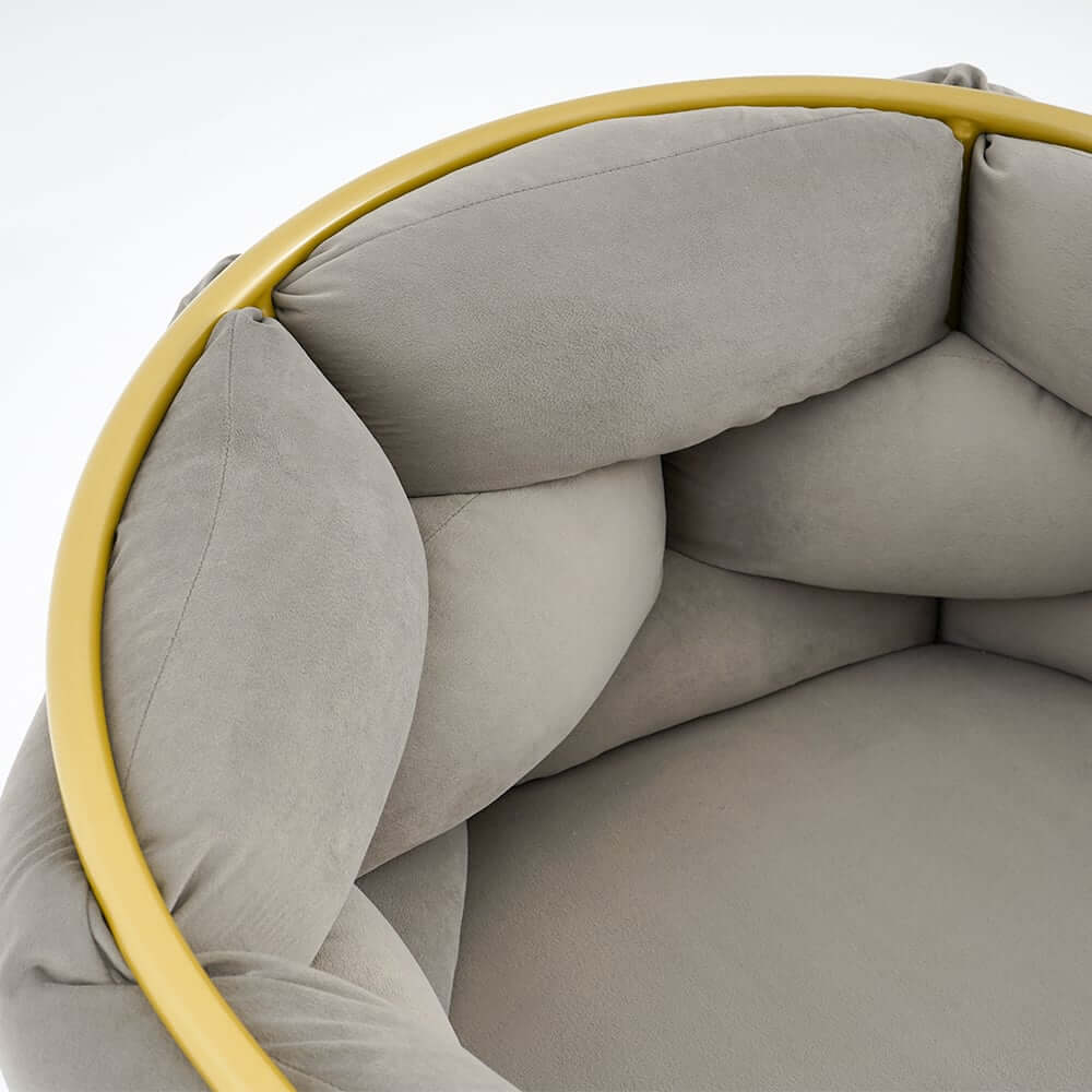 Modern Gray Velvet Barrel Chair With Gold Metal Legs