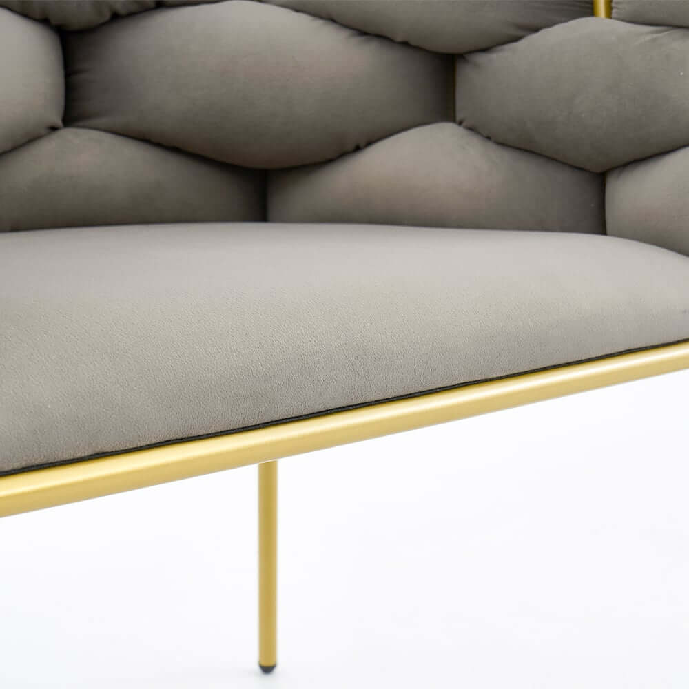 Modern Gray Velvet Barrel Chair With Gold Metal Legs