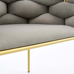 Modern Gray Velvet Barrel Chair With Gold Metal Legs
