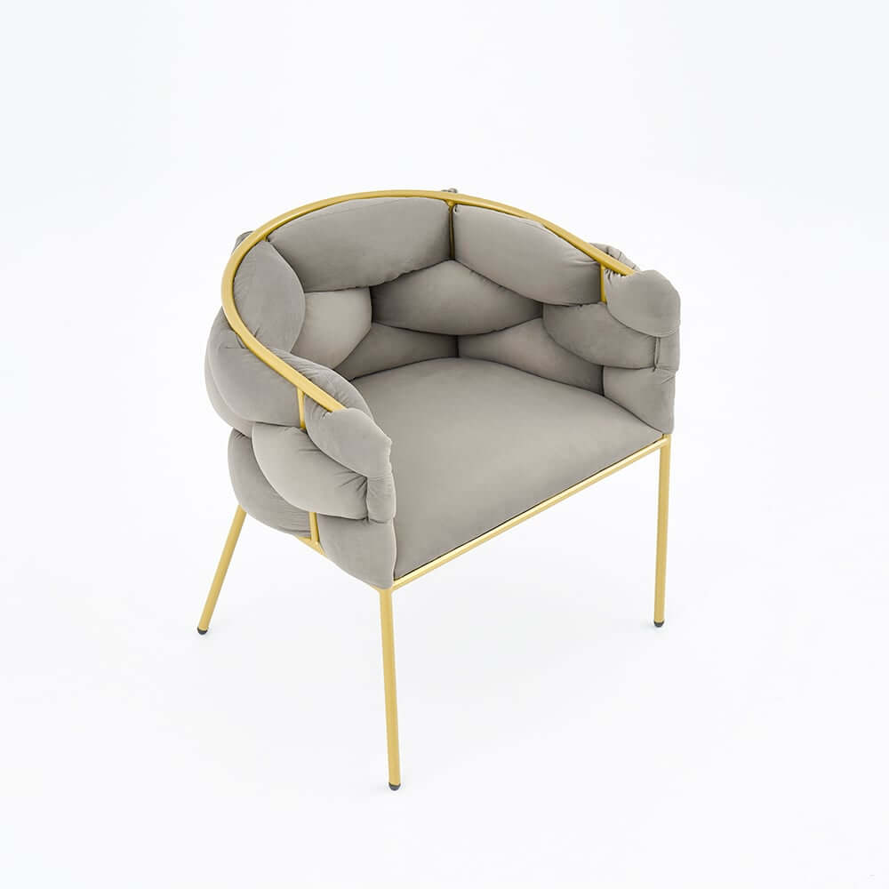 Modern Gray Velvet Barrel Chair With Gold Metal Legs