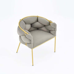 Modern Gray Velvet Barrel Chair With Gold Metal Legs