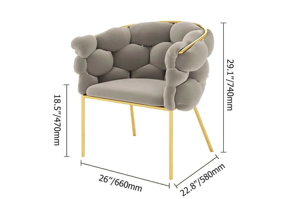 Modern Gray Velvet Barrel Chair With Gold Metal Legs Dimensions
