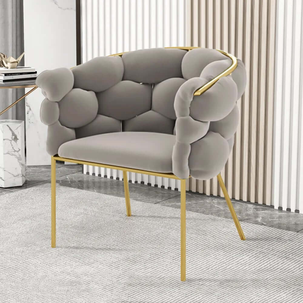 Modern Gray Velvet Barrel Chair With Gold Metal Legs Main Product Image