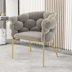 Modern Gray Velvet Barrel Chair With Gold Metal Legs Main Product Image