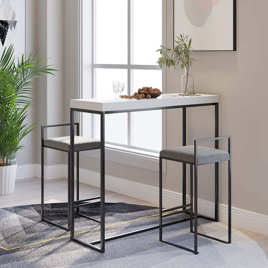 Modern Gray Velvet Counter Stools With Footrest, 2-Piece Set