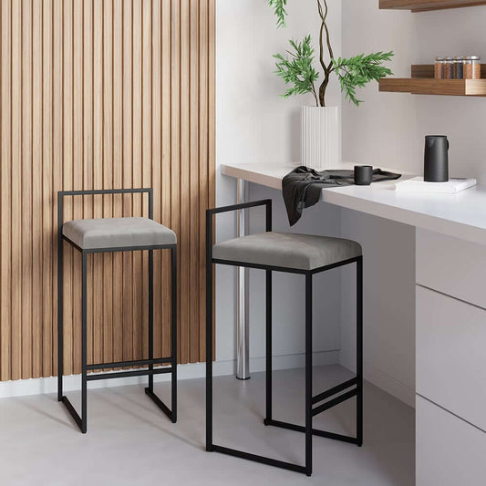 Modern Gray Velvet Counter Stools With Footrest, 2-Piece Set Main Product Image