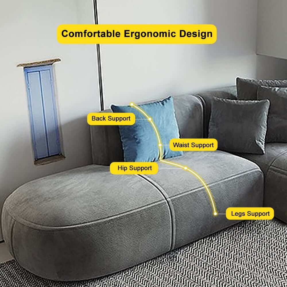 Modern Gray Velvet L-Shaped Sectional Sofa, Cushion Back