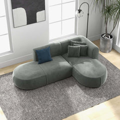 Modern Gray Velvet L-Shaped Sectional Sofa, Cushion Back