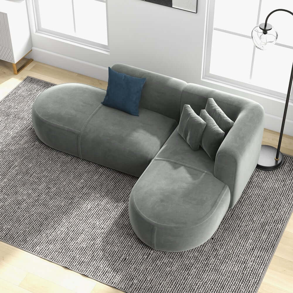 Modern Gray Velvet L-Shaped Sectional Sofa, Cushion Back