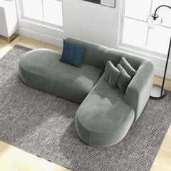 Modern Gray Velvet L-Shaped Sectional Sofa, Cushion Back