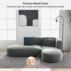 Modern Gray Velvet L-Shaped Sectional Sofa, Cushion Back